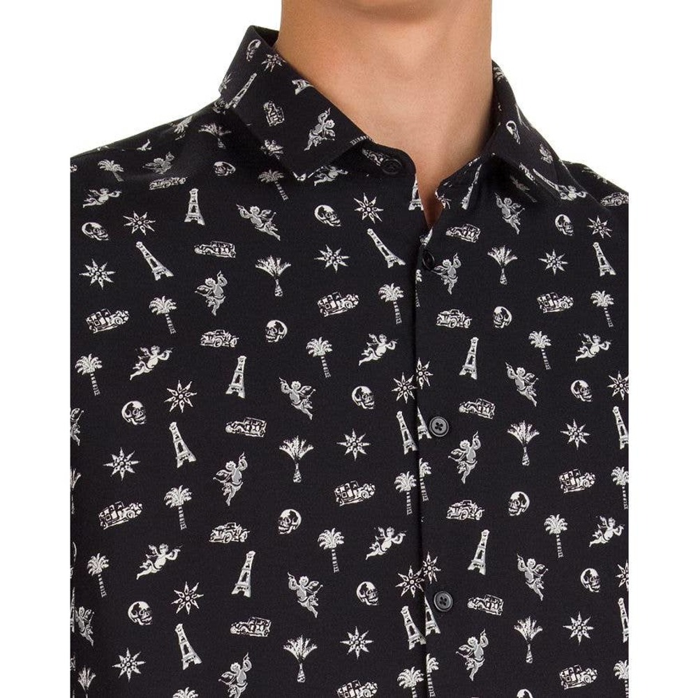 The Kooples Crazy Cartoon Slim Fit Shirt Black Viscose Med NWT